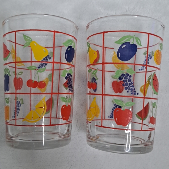 Vintage 1980’s KIG Indonesia Set of Glasses Fruit Design Window Panel 4" - Picture 1 of 12